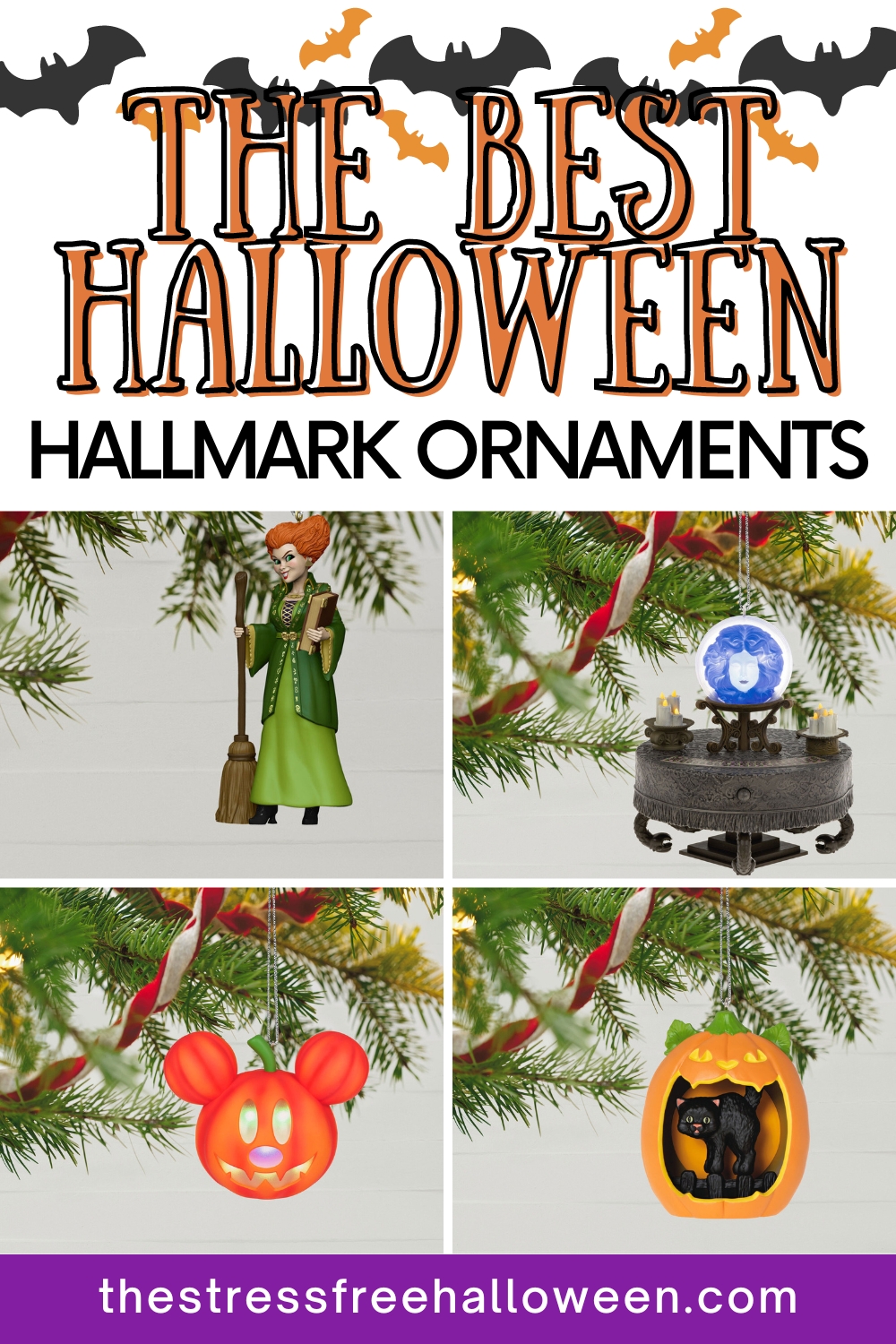 collage of Hallmark Halloween ornaments with text The Best Halloween Hallmark Ornaments